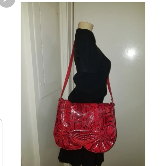 Rare Vintage  Carlos Falchi red python  buffalo shoulder bag - Picture 4 of 11